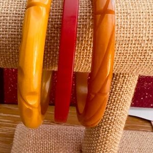 Authentic Red and Gold Bakelite Bracelet Set